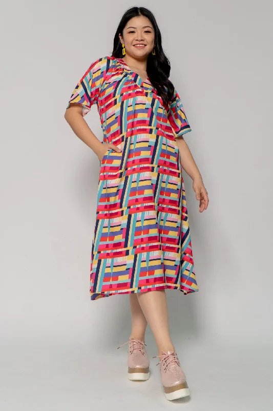 Whitney V Dress in Rainbow Geometric Long sleeve unclassified dresses