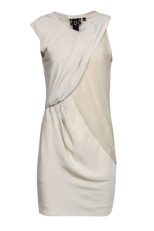 Poleci - Cream Silky Asymmetric Draped Shift Dress Sz 4 Backless unclassified dresses