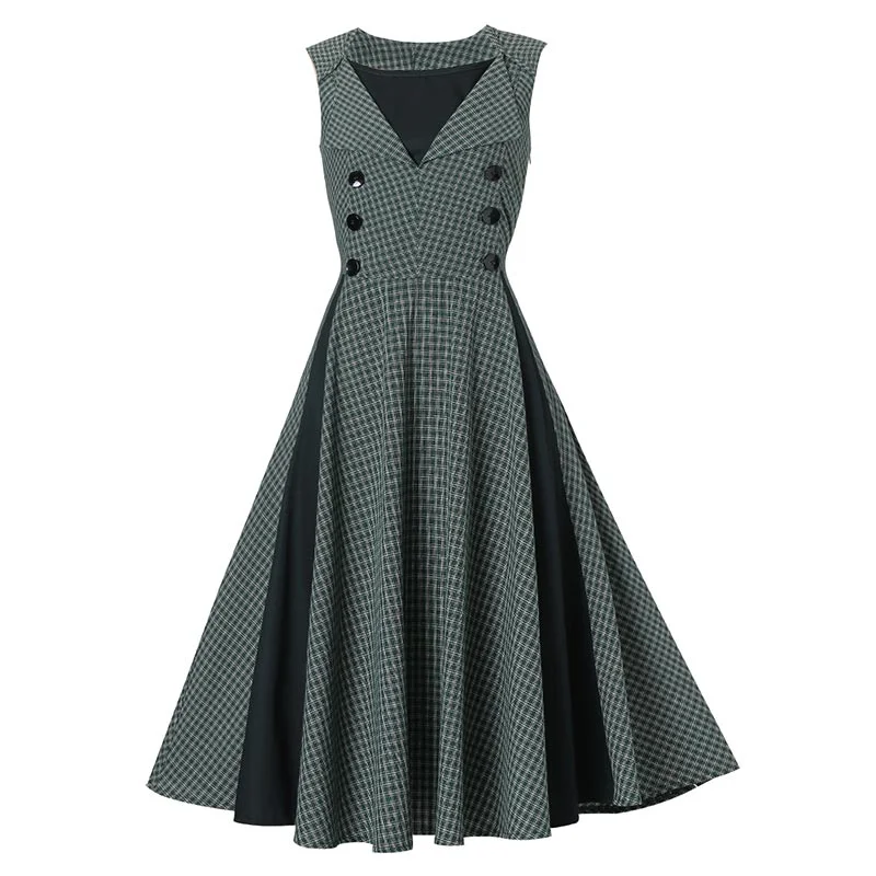 Printed Front Buttoned Vintage Dress #Green Striped unclassified dresses