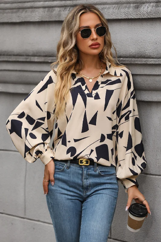 Printed Johnny Collar Blouse Comfortable unclassified dresses