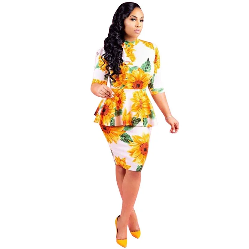 Printed Sunflower Fake Two Dresses #Printed #Sunflower Lightweight unclassified dresses