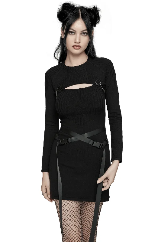 Punk Harness Ribbed Dress Set with Adjustable Details Elegant evening unclassified dresses