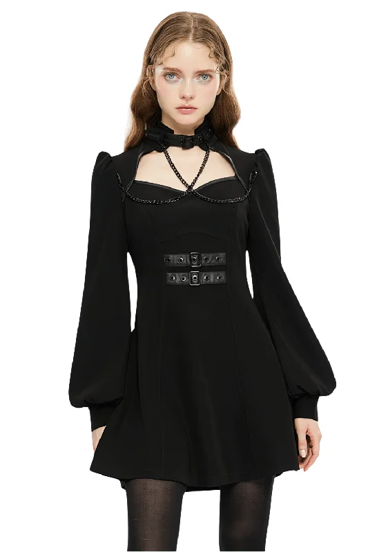 Punk Rave Black Gothic Techwear Dress with Chain and Clasps Popular unclassified dresses