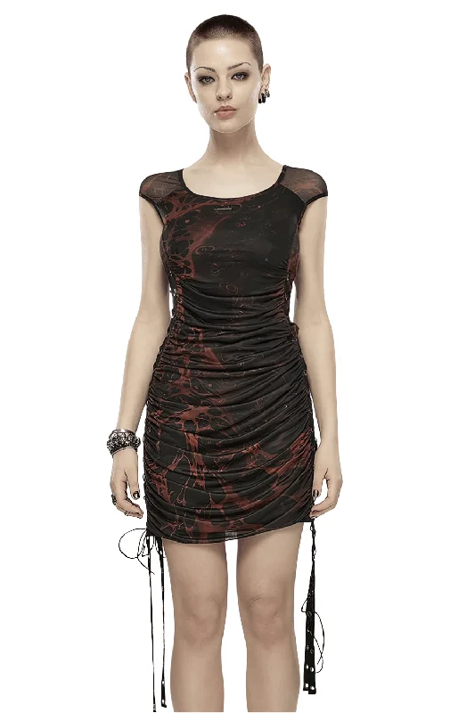 Punk Rave Gothic Dress Wormhole Print Webbing Drawstring Embroidered unclassified dresses