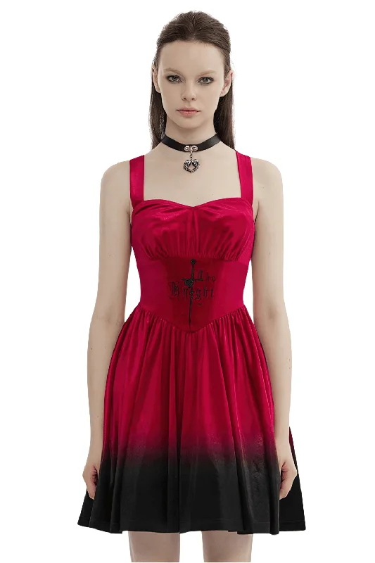 Punk Rave Red Gothic The Knight Embroidered Velvet Dress High-end unclassified dresses