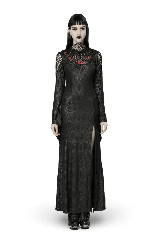 Punk Rave Vintage Dark Night Embossed Mesh Gown Cotton unclassified dresses