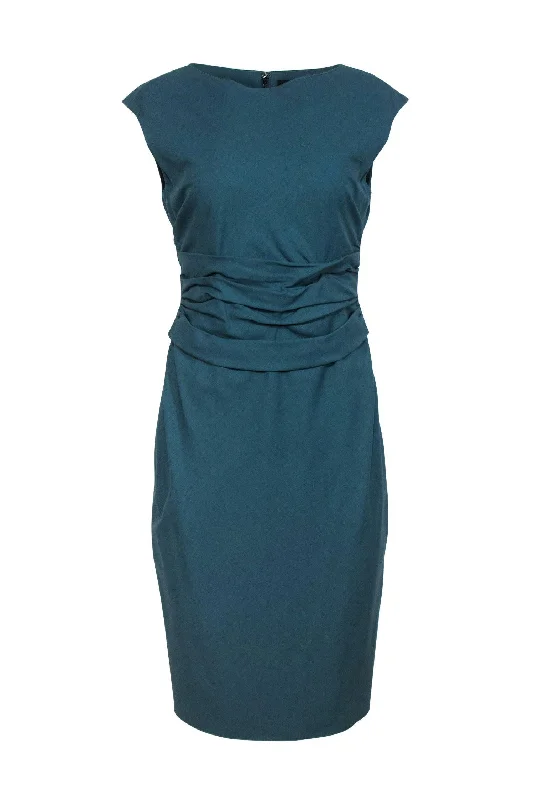 Rachel Roy - Teal Wool Blend Ruched Waist Sheath Dress Sz 6 Minimalist unclassified dresses