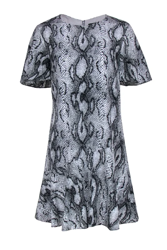 Rachel Zoe - Gray Snakeskin Printed Shift Dress w/ Flounce Hem Sz 10 Long unclassified dresses