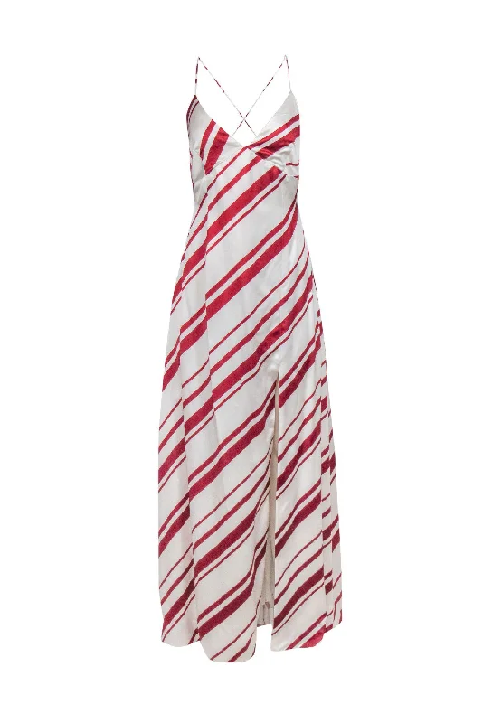 Racil - White & Red Striped Sleeveless Satin Gown Sz 8 A-line unclassified dresses