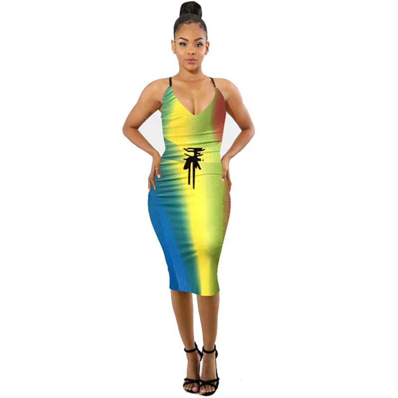 Rainbow Striped Print Dress #Printed #Striped #Straps #Rainbow Silk unclassified dresses