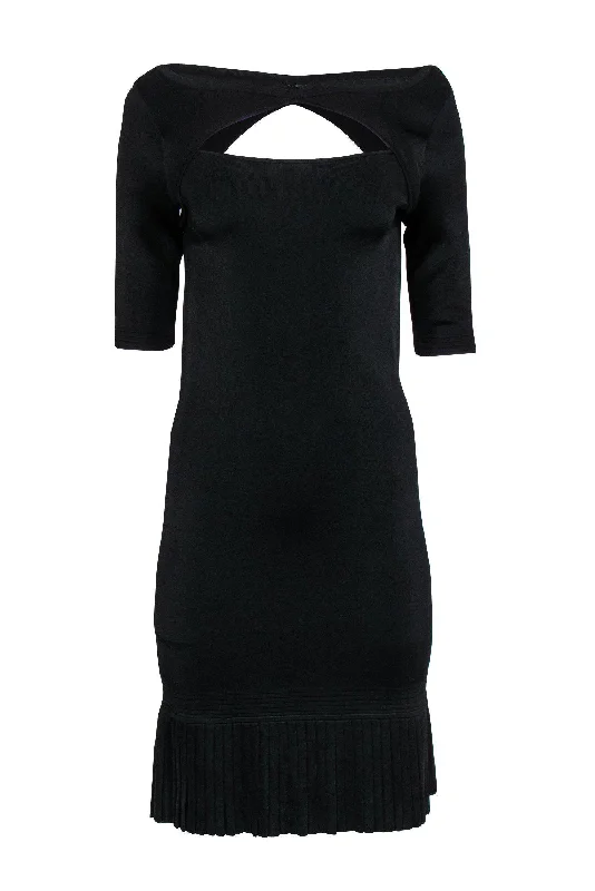 Ralph Lauren - Black Knit Sheath Dress w/ Pleated Hem & Layered Cutouts Sz M Silk unclassified dresses