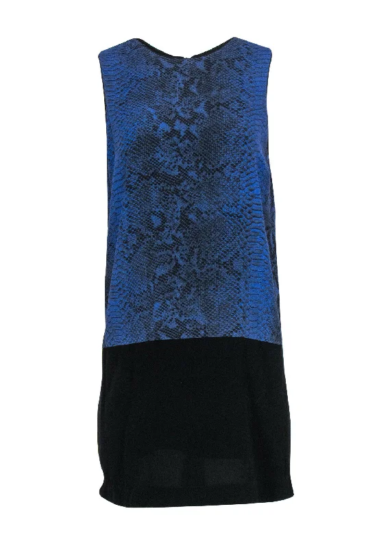 Rebecca Taylor - Blue & Black Snakeskin Print Sleeveless Shift Dress Sz 2 Y2K unclassified dresses