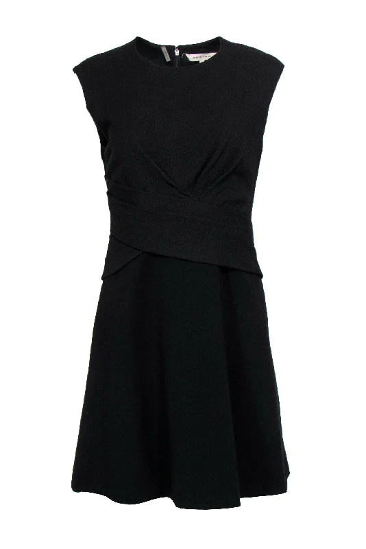 Rebecca Taylor - Black Cap Sleeve Textured & Draped Dress Sz 4 Boho unclassified dresses