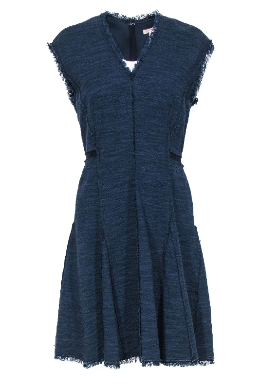 Rebecca Taylor - Navy Woven Tweed A-Line Dress w/ Frayed Edges Sz 4 Lace unclassified dresses