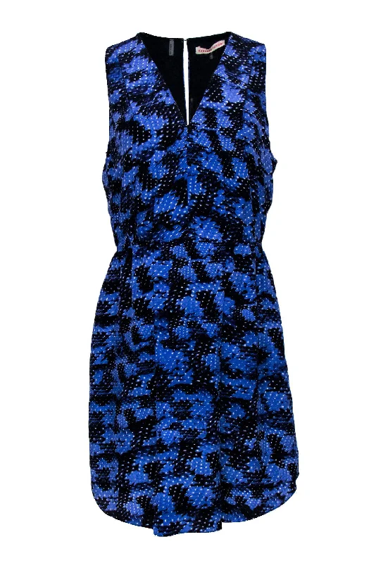 Rebecca Taylor - Blue & Black Abstract Print Dress w/ White Accents Sz S Budget-friendly unclassified dresses