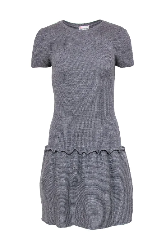 Red Valentino - Grey Knit Wool Drop Waist Dress w/ Bow Design Sz S Y2K unclassified dresses