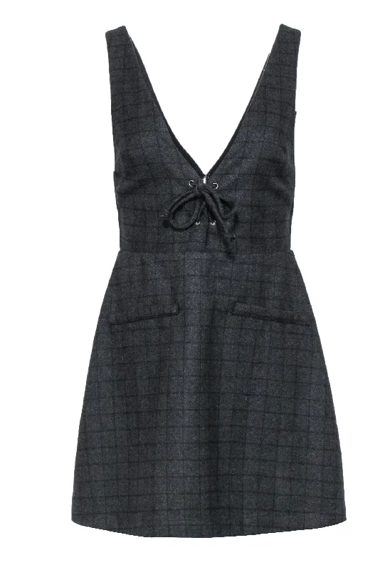 Reformation - Charcoal & Black Grid Print Sleeveless Jumper Dress Sz 4 Cotton unclassified dresses