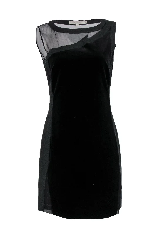 Reiss - Black Velvet Sheath Dress w/ Mesh Sz 6 Smocked unclassified dresses