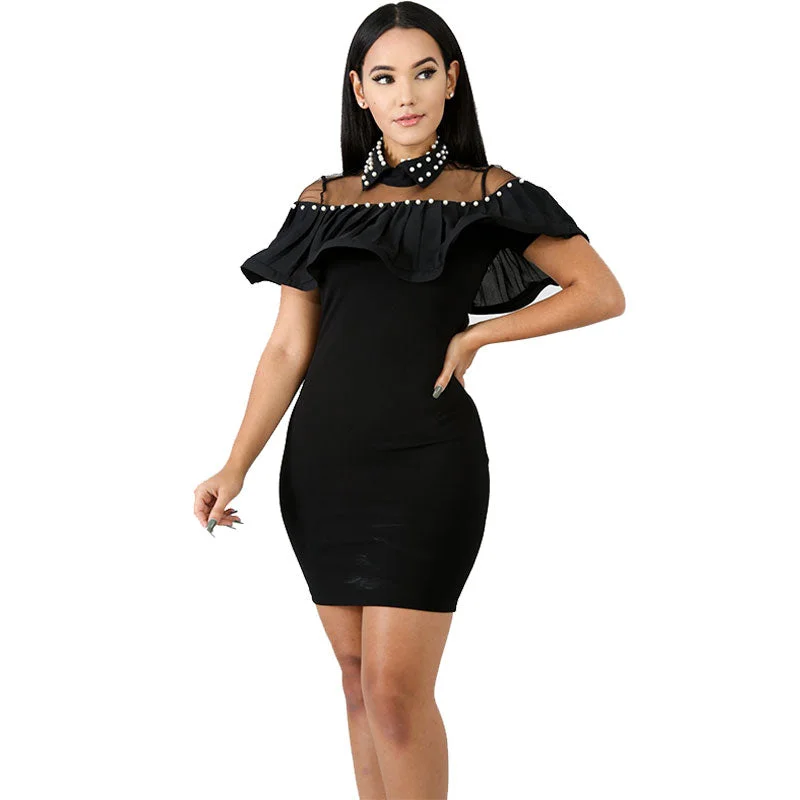 Rhinestone Black Ruffle Club Dress #Black #Ruffle Beaded unclassified dresses