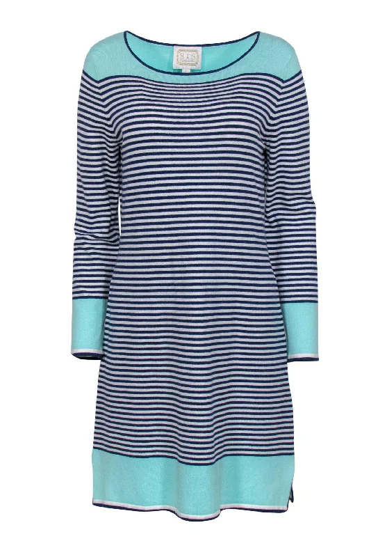 Sail to Sable - Mint & Navy Striped Knit Dress Sz M Comfortable unclassified dresses