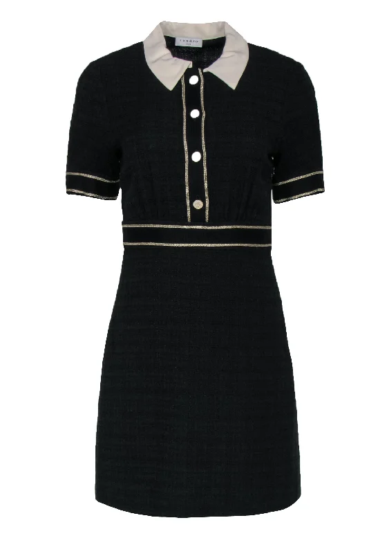 Sandro - Black Cotton Blend Tweed A-Line Dress w/ Collar Sz S Street style unclassified dresses