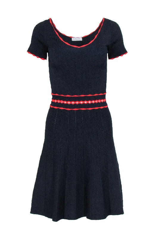 Sandro - Navy A-Line Knit Dress w/ Red Trim Sz 4 Corset unclassified dresses