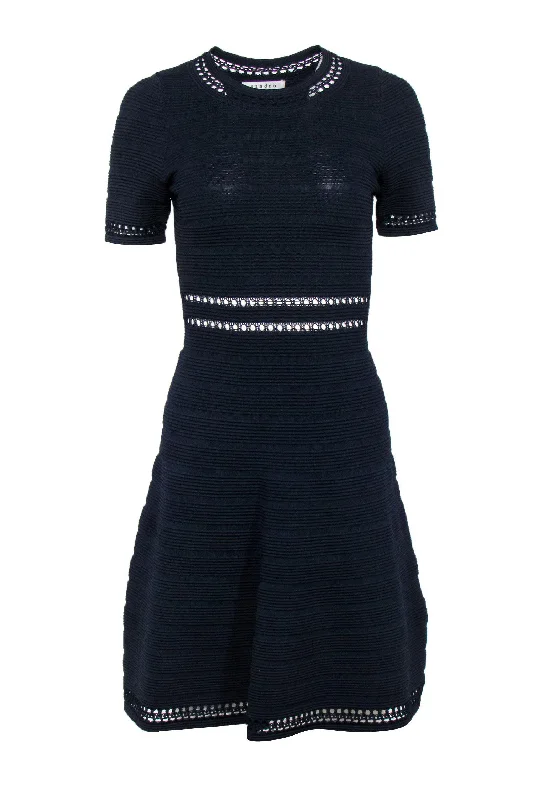 Sandro - Textured Navy Knit A-Line Dress Sz M Elegant evening unclassified dresses