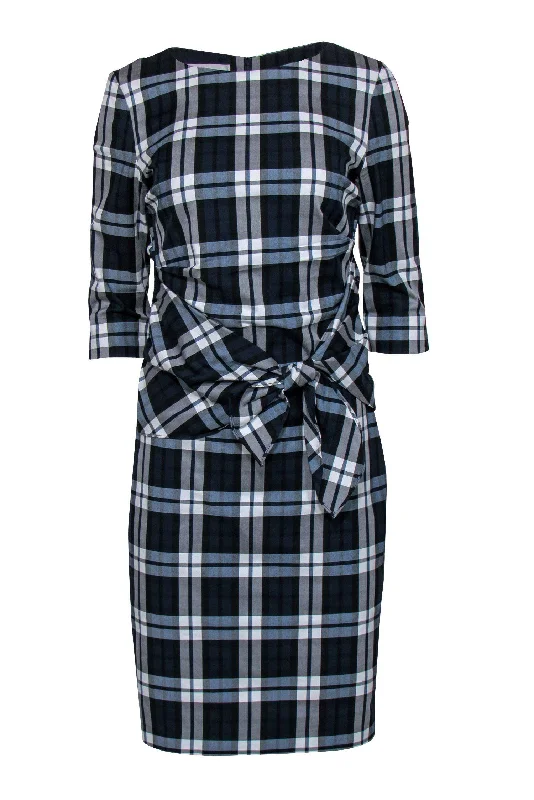 Sara Campbell - Navy & White Plaid Quarter Sleeve Sheath Dress w/ Tie Sz 6 Date night unclassified dresses