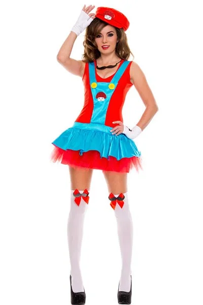 Sexy Ladies Super Mario Luigi Brothers Fancy Dress Costume Satin unclassified dresses