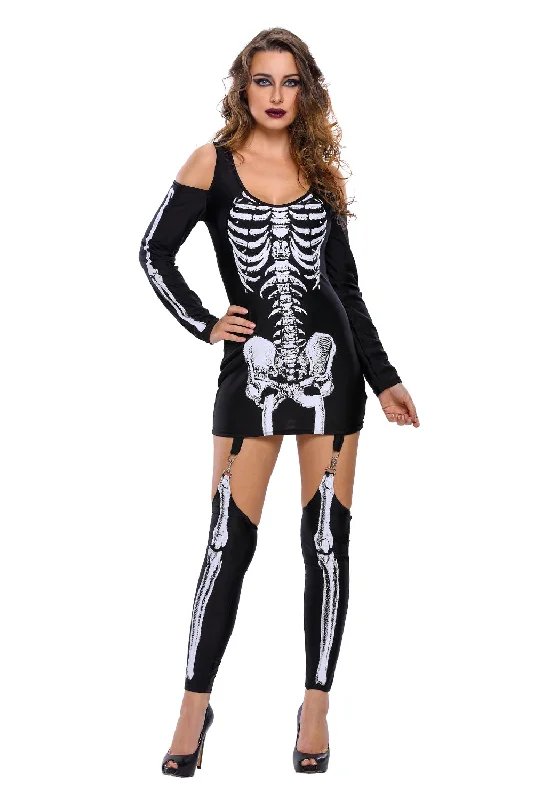 Sexy X-rayed Halloween Off-shoulder Skeleton Dress Costume Ruffled unclassified dresses