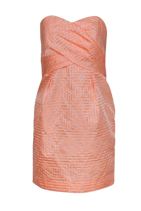 Shoshanna - Metallic Peach Patterned Strapless Dress Sz 6 Engagement unclassified dresses