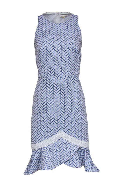 Shoshanna - Periwinkle Blue & White Sleeveless Dress w/ Flounce Hem Sz 8 Trendy unclassified dresses