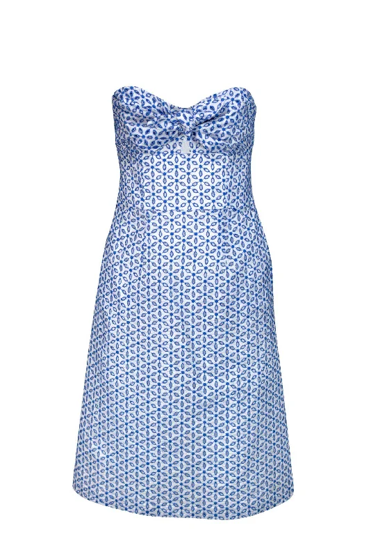 Shoshanna - Strapless White Dress w/ Blue Eyelet Design Sz 8 Elegant unclassified dresses