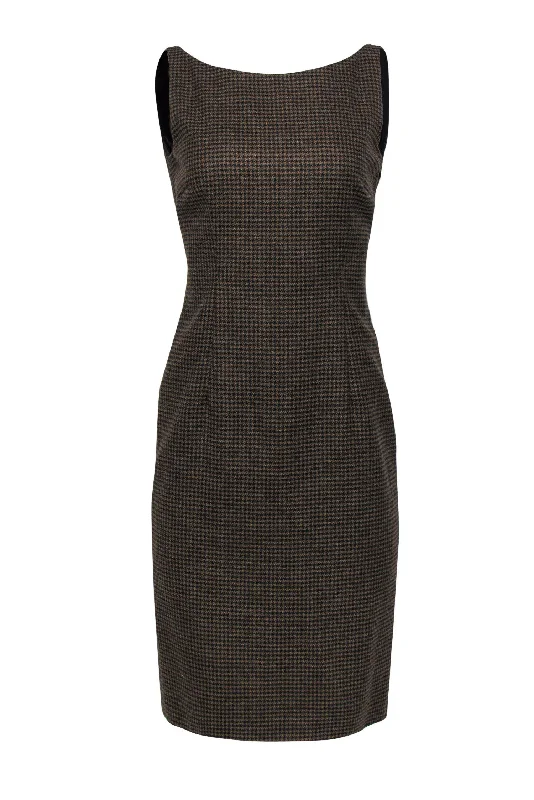 Moschino - Brown Houndstooth Wool Sheath Dress w/ Bow Sz 8 Monochrome unclassified dresses