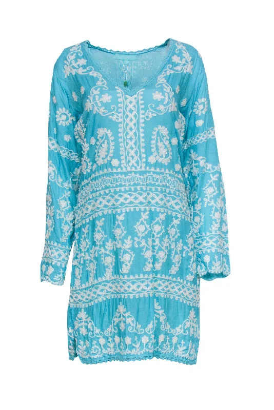 Melissa Odabash - Sky Blue & White Embroidered "Natalie" Shift Dress Sz S Sexy unclassified dresses