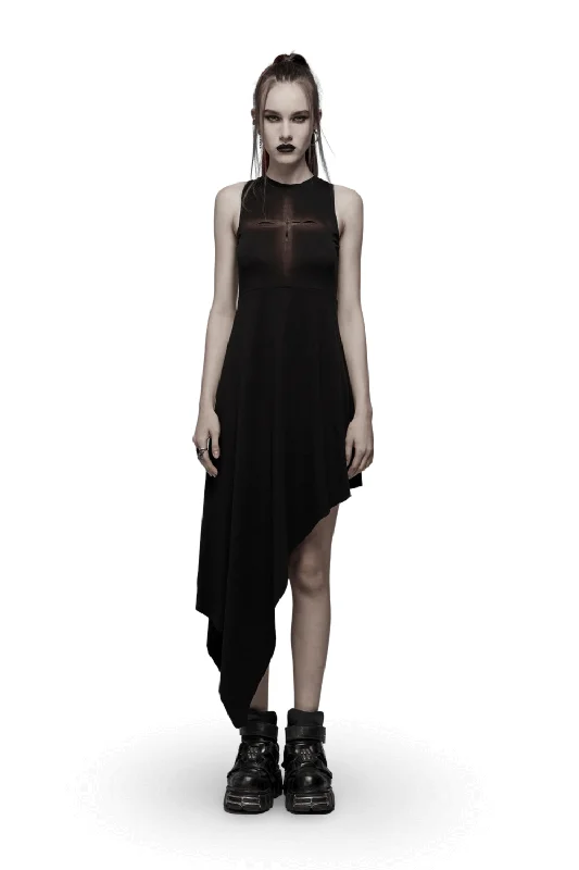 Sleeveless Gothic Dress with Asymmetric Cross Hem Vintage unclassified dresses