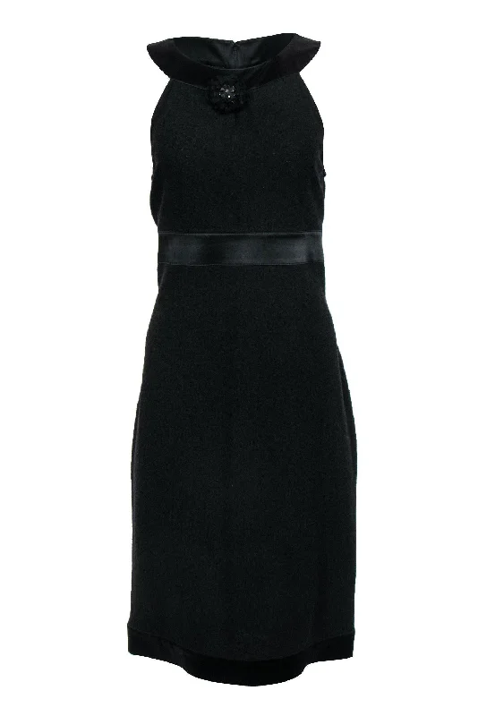 St. John - Black Knit Dress w/ Halter Neckline & Jeweled Flower Sz 10 Best-selling unclassified dresses