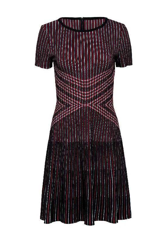 St. John - Black, Red & White Striped Knit Fit & Flare Dress Sz 4 Luxury unclassified dresses