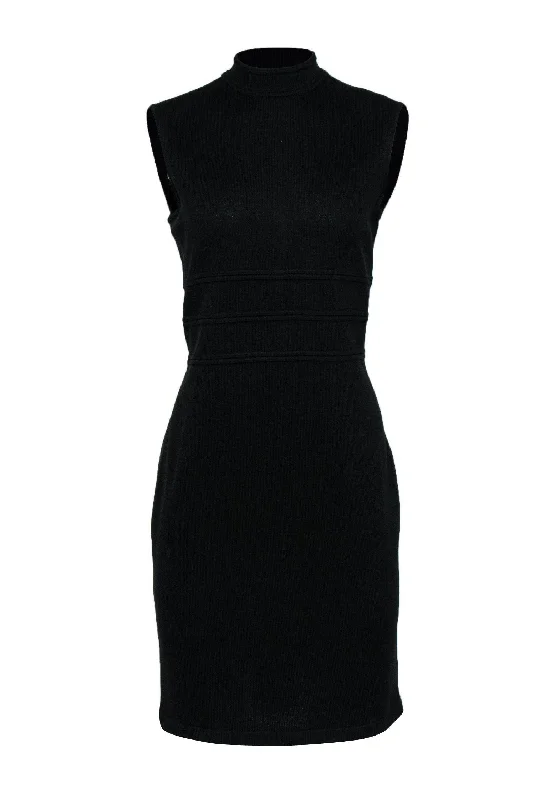 St. John - Black Knit Sheath Dress w/ Mock Neck Sz 8 Ruched unclassified dresses