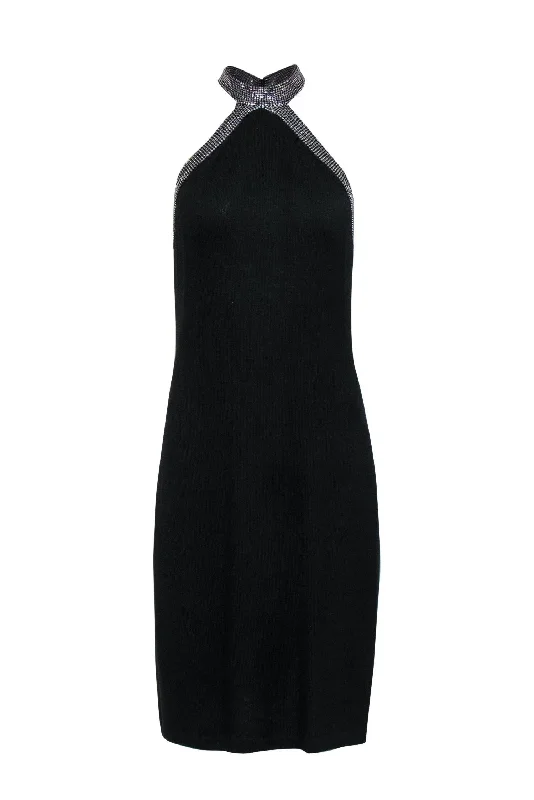 St. John - Black Knit High Neck Dress w/ Rhinestones Sz 8 Fashionable unclassified dresses