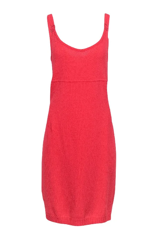 St. John - Bright Coral Knit Dress w/ Buckle Straps Sz M Luxury unclassified dresses