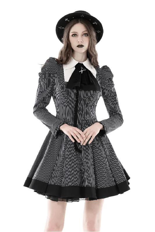 Steampunk Striped Dress with Ruffled Sleeves and Bow Sexy unclassified dresses