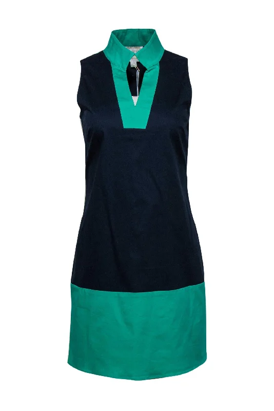 Sail to Sable - Navy & Green Sleeveless Cotton Dress Sz XS Dark color unclassified dresses