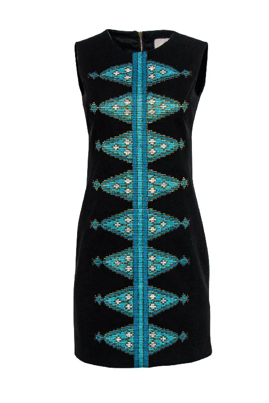 Tabitha - Black Sheath Dress w/ Turquoise & Gold Embroidery Sz 2 Summer unclassified dresses