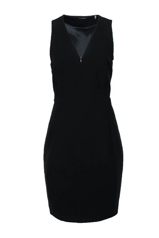 Elie Tahari - Black V-Neck Fitted Dress w/ Front Zipper Sz 8 Winter unclassified dresses