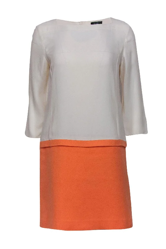 Tara Jarmon - Orange & White Drop-Waist Square Neck Dress Sz 8 Elegant evening unclassified dresses