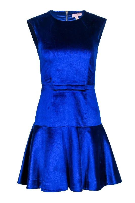 Ted Baker - Cobalt Blue Velvet Fit & Flare Dress w/ Bow Waistband Sz 2 Wedding guest unclassified dresses