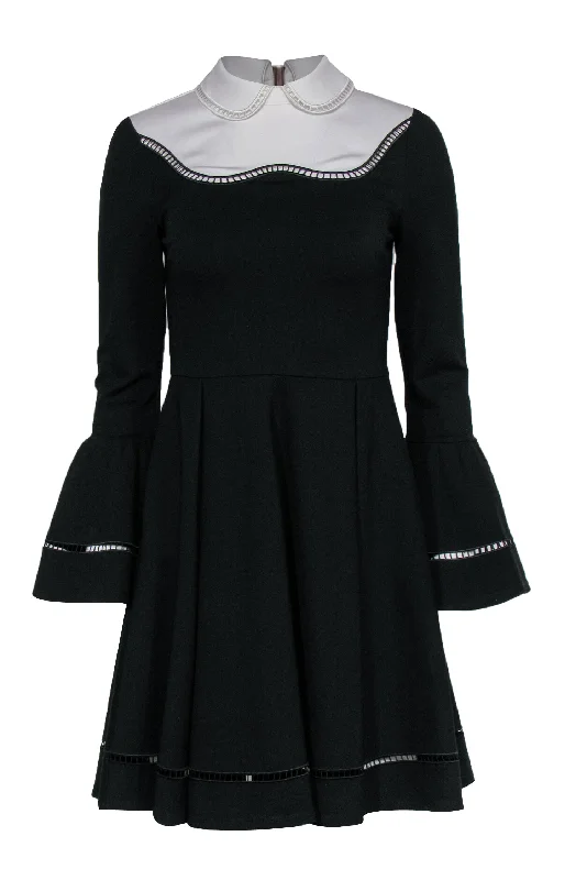 Ted Baker - Black & White Collared Bell Sleeve Dress w/ Cutout Trim Sz 4 Winter unclassified dresses