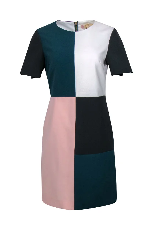 Ted Baker - Teal, Gray & Pink Color Block Shift Dress Sz 6 Soft fabric unclassified dresses