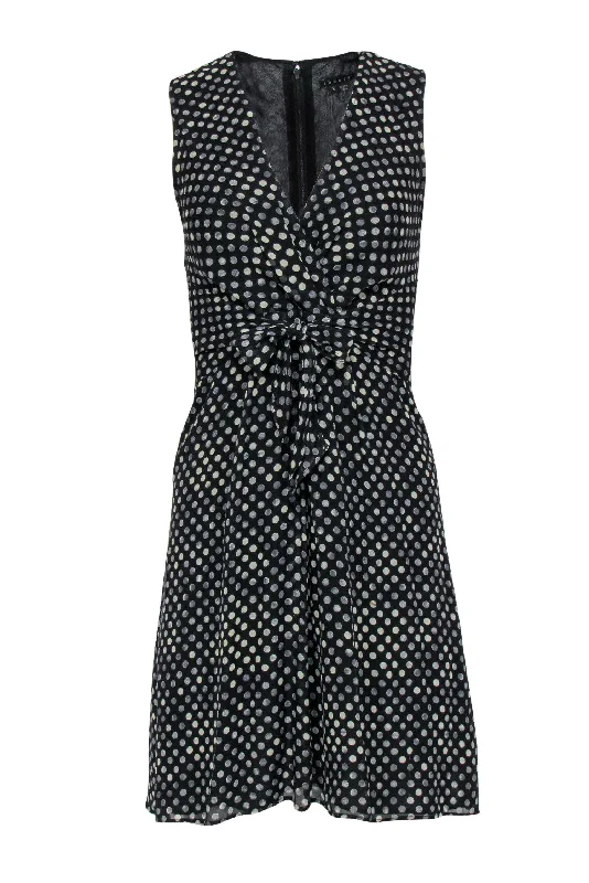 Theory - Black & Ivory Polka Dot Sleeveless Silk Dress w/ Waist Tie Sz 2 Trendy new unclassified dresses